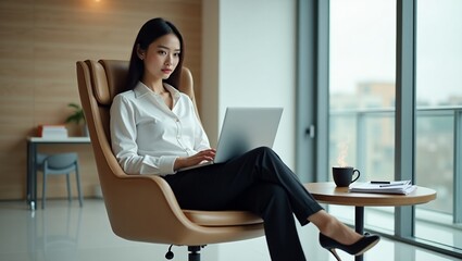 Confident Businesswoman Working on Laptop