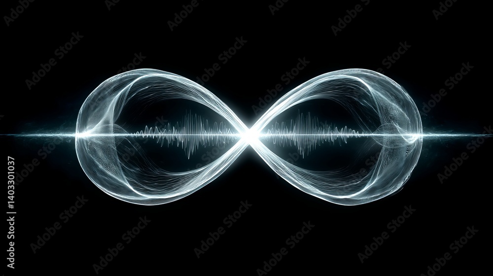 Poster dynamic abstract concept of sound waves forming inside an infinity loop, representing endless rhythm