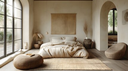 soft beige painted walls, minimalist room setup, muted tones, cozy elegant vibe,