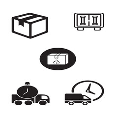 Set of 5 outline logistic and with floral transport, shipment silhouette editable vector isolated 