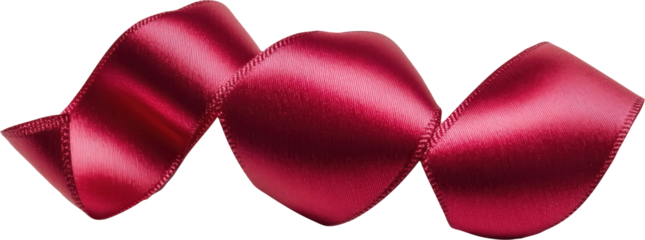 Burgundy satin ribbon spiral on transparent background