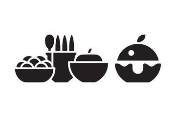 Modern Black Food Icon Set Minimal Vector Silhouettes for Healthy Eating and Kitchen Labels