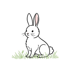 Obraz premium Cute white bunny sitting in grass for Easter celebration 