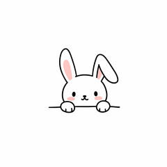 Obraz premium Cute bunny peeking in a minimalist style on a white background 