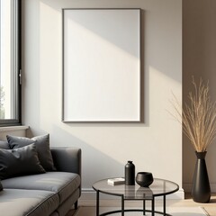 Modern living room with large window and minimal design in a bright apartment