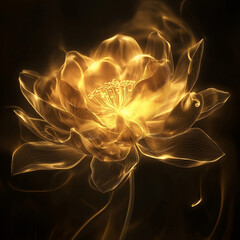 beautifully rendered golden flower, glowing with a radiant and ethereal light. The petals are intricately detailed, giving the flower a delicate and elegant appearance.