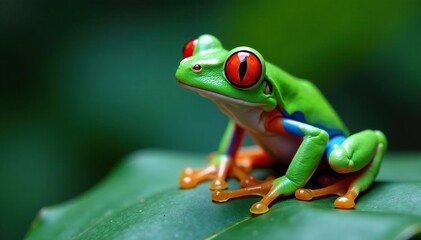 Single red-eyed tree frog on white, striking colors, one, wildlife