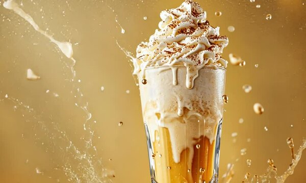 Delicious pumpkin spice frappe with whipped cream and drips.