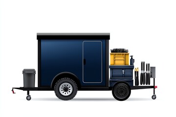 a mobile workshop trailer clipart, utility service unit, vector icon, isolated on white background