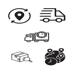 Set of 5 outline logistic and with floral transport, shipment silhouette editable vector isolated 