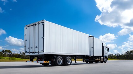 Double trailer haulage vehicle on open road, longdistance cargo concept