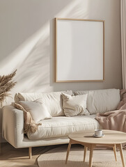 Poster frame mockup in white cozy bathroom interior background,