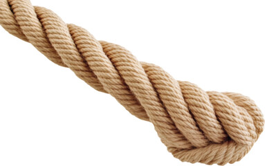 Close-up coiled beige rope knot on transparent background