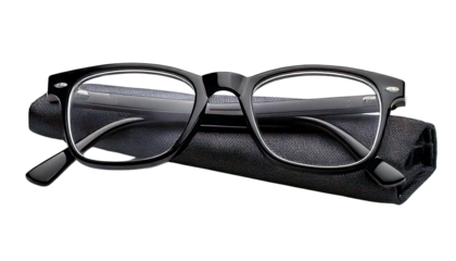   Sleek Black-Rimmed Eyeglasses Folded on Clean White Background