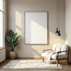 Modern living room with large window and minimal design in a bright apartment