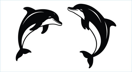 Naklejka premium Jumping dolphin silhouettes vector art, dolphin silhouettes vector 