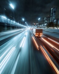 Timelapse motion effect of haulage truck speeding on highway