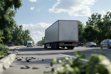 Trailer jackknifed in simulation graphic, road safety awareness