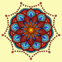 Vector hand drawn doodle mandala. Ethnic mandala with colorful tribal ornament. Isolated. Bright colors., decorative ornament in ethnic oriental style.