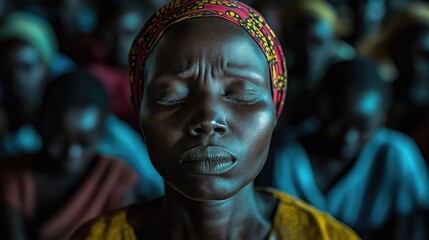 Focused woman in prayerful contemplation
