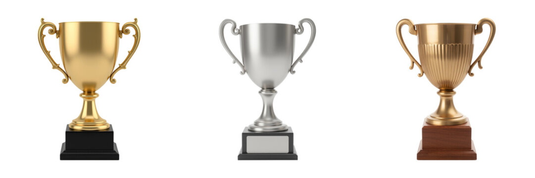 Golden trophy silver trophy bronze trophy awards achievement competition victory recognition celebration success