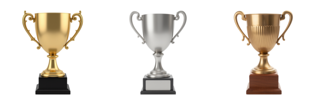 Golden trophy silver trophy bronze trophy awards achievement competition victory recognition celebration success