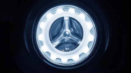 Close-up view of a futuristic car wheel illuminated with LED lights against a dark background
