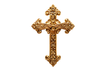 Golden Christ cross isolated on transparent background
