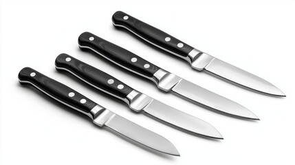Fototapeta premium Four knives are lined up on a white background