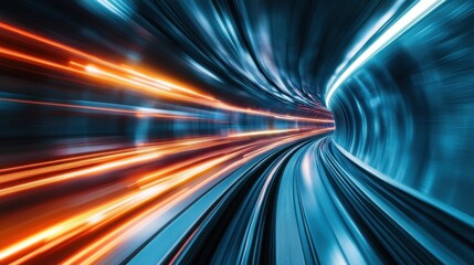 A vibrant blue and orange tunnel depicting rapid movement and speed