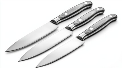 Fototapeta premium Three knives are shown on a white background