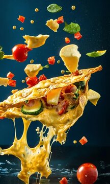 Melted cheese and ingredients flying from a delicious quich?.