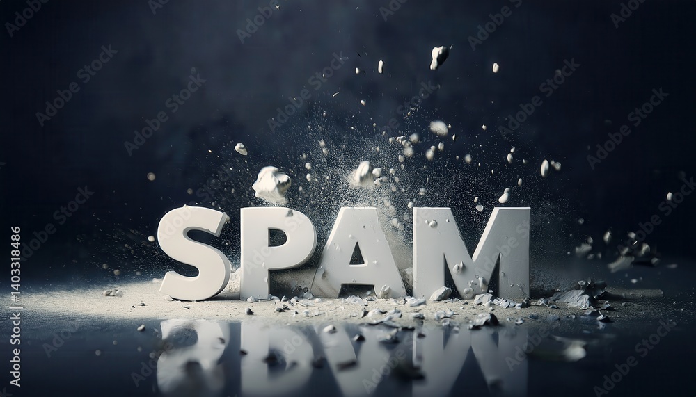 Poster exploding text representing spam in digital marketing