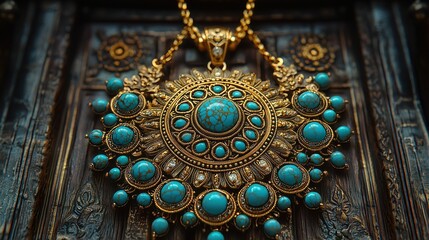 Obraz premium Magnificent Turquoise and Gold Pendant Necklace