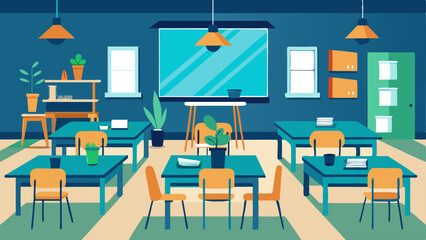 A space for workshops and classes with tables and chairs arranged for handson learning