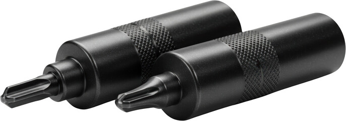 Pair of Black Metal Screwdriver Bits with Knurled Grips for Enhanced Torque and Grip