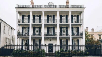 Fototapeta premium French Quarter mansion, New Orleans, overcast day, historic architecture, real estate