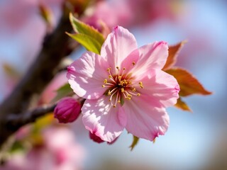 Obraz premium A blooming tree with branches adorned with delicate flowers in vibrant colors, creating a picturesque and captivating view.