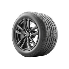 Obraz premium Black Car Wheel with Alloy Rim and Tire - Isolated on Transparent Background
