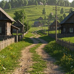 Fototapeta premium country road in the village