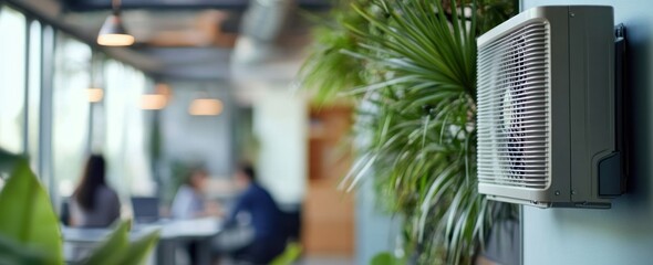 Obraz premium Modern Office Air Conditioning Unit with Greenery