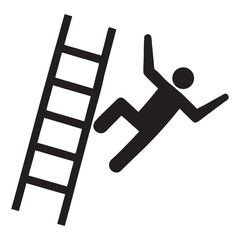 Person Falling Off Ladder Hazard Symbol, Pictograms of caution against falling, people falling from ladders, safety signs, dangers, and warnings, Vector Illustration