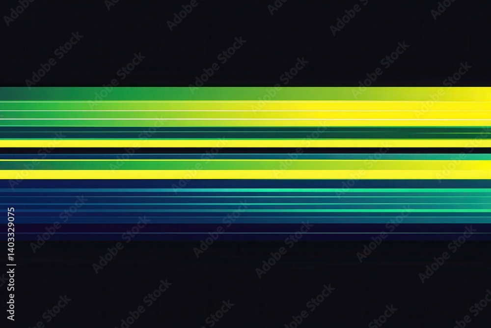 Poster horizontal stripes in green and yellow with a subtle gradient of blue against a black background thi
