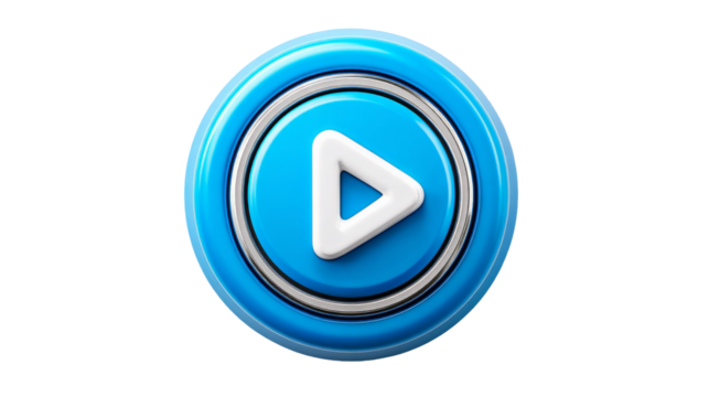 Minimalist 3D play button with circular blue base and white triangle