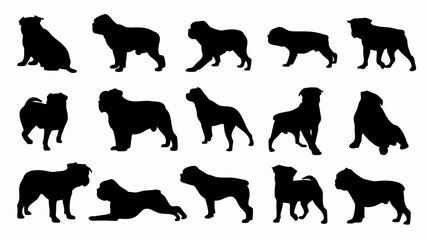 set of french bulldog silhouette vector