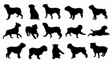 set of french bulldog silhouette vector