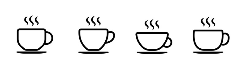 Coffee cup icon set. Hot drink with steam. Cup of coffee or tea. Hot drink symbol. Vector illustration.