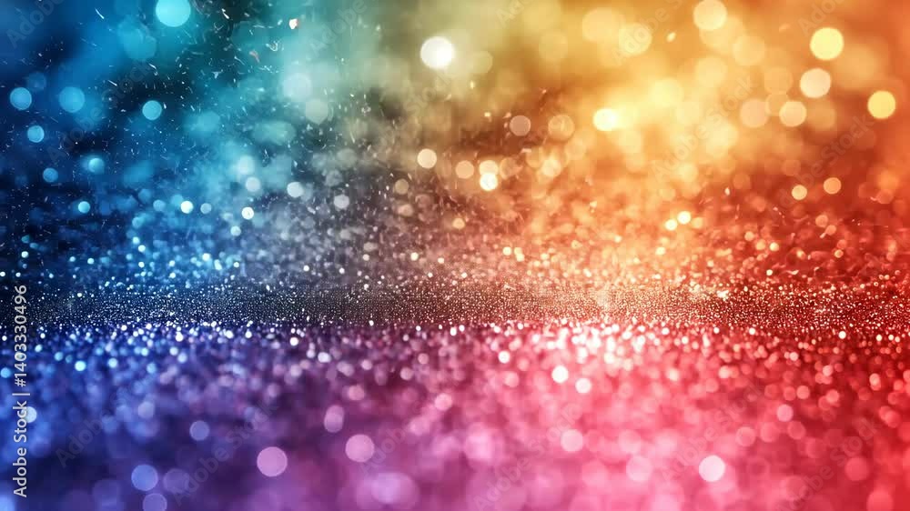 Poster radiant sparkling background with vibrant bokeh effect and glittering particles in shades of blue, o