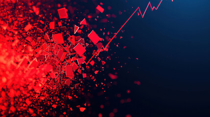 Tariff Trade War Concept, Dynamic red shards create striking visual of breaking economy chart, evoking urgency