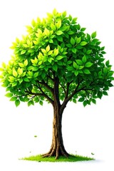 Obraz premium Tree isolated on white with sunlight filtering through leaves, leafy branches, tree on white